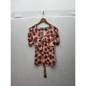 The Limited Womens Floral Print Top With Puff Sleeves & Tie Back M 100% Polyeste